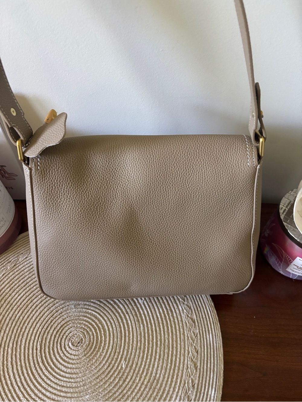 Taupe Leather Top-Handle Women's Bag - Picture 8 of 9